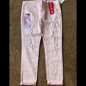 Pink capri ripped jeans